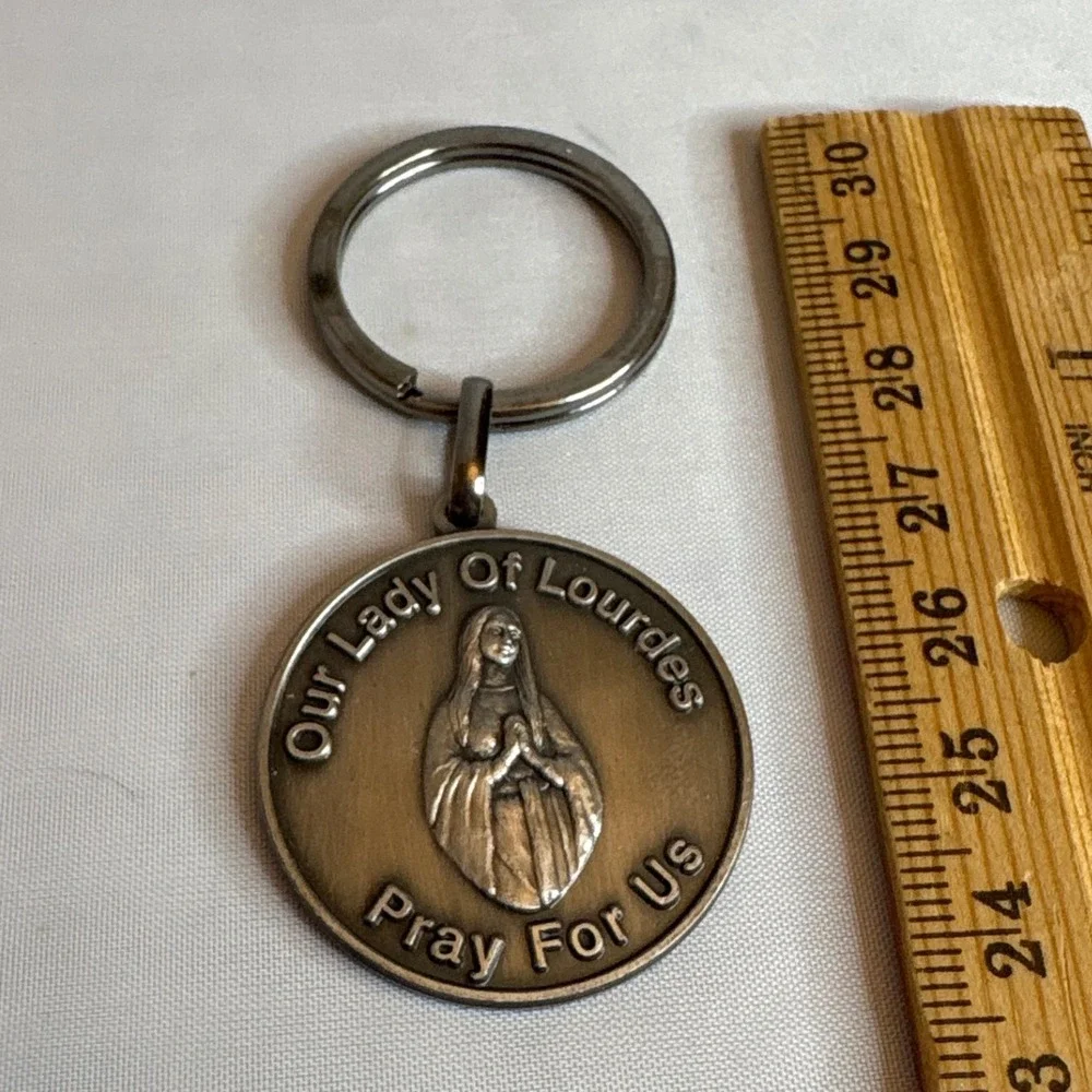 Our Lady of Lourdes Mary Pray For Us Trinity Missions Keychain Vintage Religious